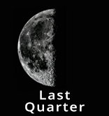 
							
								Image of a last quarter moon. The left half of the moon is illuminated, the right half is dark
							
							