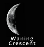 
							
								A waning crescent moon. Most of the moon is dark, a small portion of the left hand side is illuminated
							
							