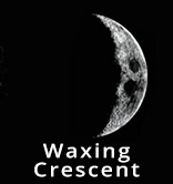
							
								Image of a waxing crescent moon. Only a small portion of the right hand side of the moon is illuminated
							
							