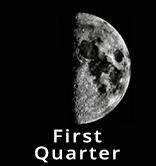 
							
								Image of a first quarter moon. The entire right hand side of the moon is illuminated
							
							